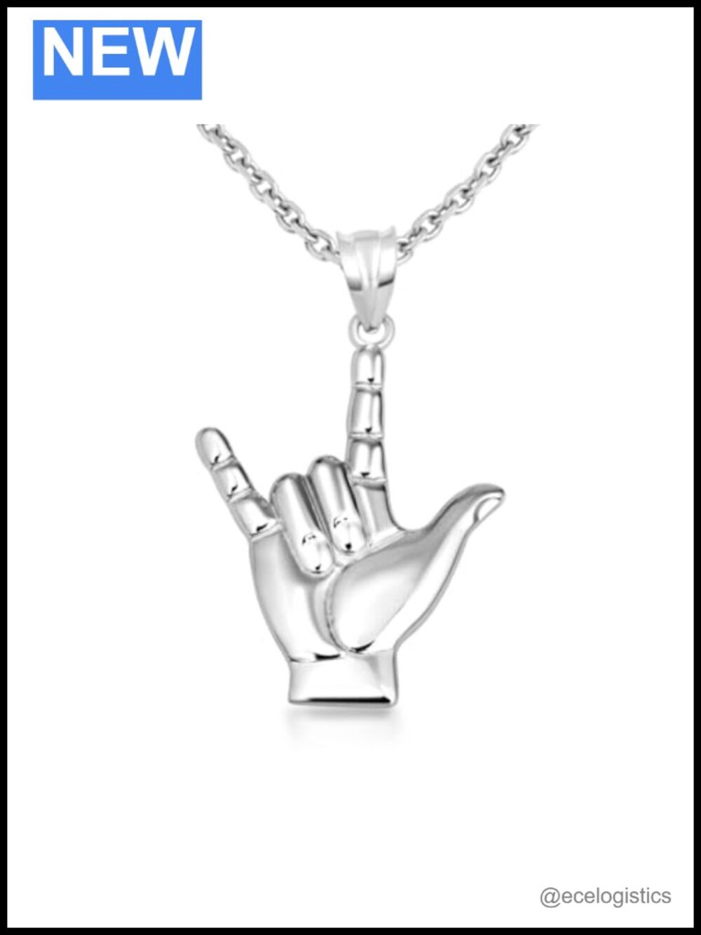 Sterling Silver ASL I Love You Charm Pendant Necklace Rolo Chain 16-22 Inch
